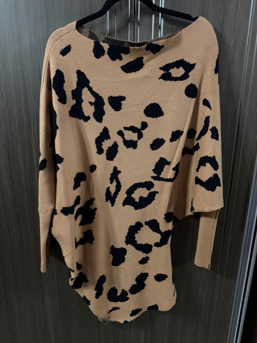 Fashion Nova Black and Tan Leopard Off-Shoulder‎ Knit Sweater  Mini Dress